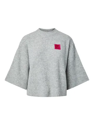 PIECES - PCNIKO 2/4 O-NECK SHORT KNIT FC BC Light Grey Melange - Gr. - M