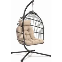 ELONEO Hängesessel, Hängeschaukel mit Gestell - Hängesitz mit Sitz- und Kopfkissen (bestehend aus Schwebesessel und Gestell), faltbar, wetterbeständig, bodenschonend, belastbar bis 160kg