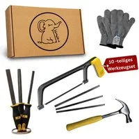 Eli Kinder-Werkzeug-Set ab 6 Jahre inkl Kindersäge - Hammer - Holzraspel - Schutzhandschuhe, (echtes Werkzeug Set für alle junge Baumeister und Bauarbeiter, Säge für Kinder - Geschenk für Jungen und Mädchen), ergonomischer und rutschhemmende Griffe