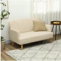 HOMCOM 2-Sitzer Sofa, Kleine Couch mit Samtoptik, Holzbeine, Küchensofa 1 Teile, für Wohnzimmer, Schlafzimmer, 130 x 74 x 79 cm, Cremeweiß