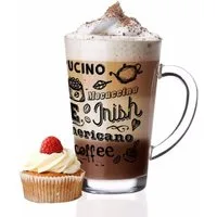 Sendez Gläser-Set 6 Latte Macchiato Gläser 300ml mit Kaffee-Aufdruck, Glas