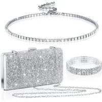 nsihing Schmuckset 4-teiliges Damen-Schmuckset, Hochzeitsschmuck-Set, Schmuckset mit Halskette, Armband, Ohrringen und Abendtasche