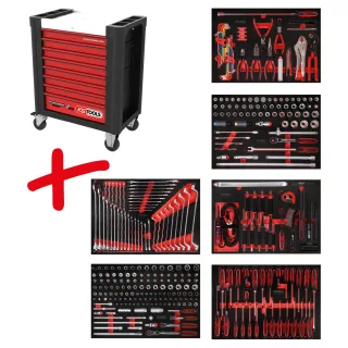 KS Tools Performanceplus Werkstattwagen-Satz P10 mit 338 Werkzeugen für 6 Schubladen - 810.6338