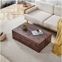 HAUSS SPOLE Couchtisch Rechteckdesign Silikonfüßen,Wohnzimmertisch Sofatisch in Nussbaumholz (90×50×30 cm, MDF, keine Montage erforderlich, stabile Struktur, rutschfeste Füße, infach zu reinigen, für Wohnzimmer), Kratzfeste Marmorimitat-Oberfläche, b