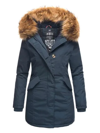 Marikoo Damen Winter Parka mit abnehmbarem Kunstfellkragen & Kapuze