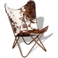 vidaXL Sessel Butterfly-Sessel Braun und Weiß Echtes Kuhfell