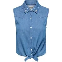 ONLY Jeansbluse ONLBRIAR S/L PEARL KNOT SHIRT DNM QYT Baumwolle