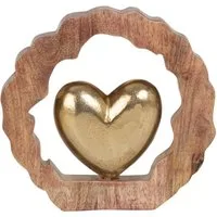 XiRRiX Dekoobjekt Herz - edler Aufsteller Goldenes Herz aus Massivholz und Metall (H: 24,5 cm, Herz Deko), Dekoration Wohnzimmer Gold Metall