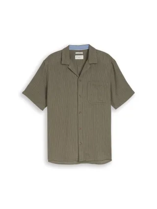 Tom Tailor - Regular Fit Resort Hemd mit Leinenanteil leaf green stripe - Gr. - XL