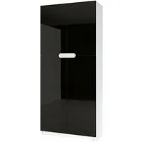 Vladon Aktenschrank Logan (Aktenschrank, mit 5 Fächern und 4 Türen) Weiß matt/Schwarz Hochglanz (82 x 184 x 37 cm)
