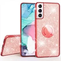 Nalia Smartphone-Hülle Samsung Galaxy S21 FE 16,3 cm (6,4 Zoll), Glitzer Ring Silikon Hülle / 360 Grad Finger-Halter / Standfunktion