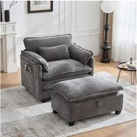 MODFU Loungesessel Chenille-Sessel mit Hocker & Stauraum (Komfortabler Polstersessel mit verstecktem Stauraum, für Wohnzimmer & Schlafzimmer), für Wohnzimmer & Schlafzimmer