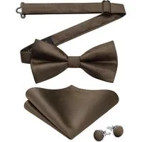LuxusKollektion Fliege Fliege Herren Paisley Einstecktuch Manschettenknöpfe Set A2 Braun