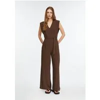 comma Jumpsuit Overall Jumpsuit mit Taillengürtel und Schulterpolstern