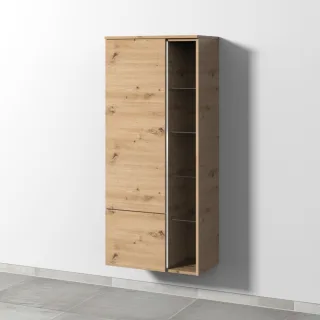 Sanipa 3way Stauraumschrank mit 1 Tür, 1 Auszug und offenen Fächern, Eiche Natural-Touch BR18285
