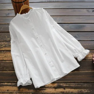 ZANZEA Women Long Sleeve Blouse Casual Solid Button Down Shirts Female Cotton Tops Chemise S-5XL, Spring Fall for Women