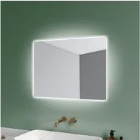 SONNI Badspiegel mit Beleuchtung, 80×60 cm,Wandschalter, Badezimmerspiegel, LED Badspiegel, Wandspiegel, Badspiegel, Lichtspiegel IP44
