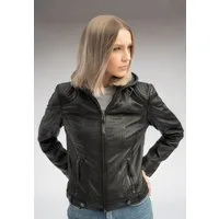 Mauritius Lederjacke Cacey LEGV mit abnehmbarem Kapuzen-Sweateinsatz & aufwendigen Biker-Details