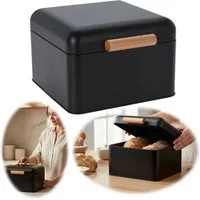 LS-LebenStil Brotkasten Vintage Brotbox Schwarz Black 20cm Metall Retro Brot Aufbewahrung, Metall, (Klapp-Deckel Küche Aufbewahrungskorb mit Holz Griff, 1-tlg., Aufbewahrungsbox Nostalgie Brotkorb zum Frischhalten)