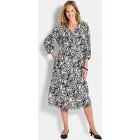 GOLDNER Druckkleid Kurzgröße: Viskosekleid mit floralem Muster Midikleid mit V-Ausschnitt, Knopfleiste, Knielänge und 3/4-Arm