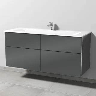 Sanipa 3way Glas-Set Glas-Waschtisch und Unterbau mit 4 Auszügen, Anthrazit-Glanz BS20779