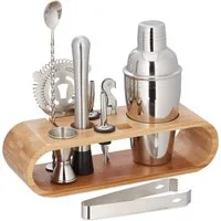 Rhein Beleuchtung Cocktail-Set Cocktail-Shaker Cocktail-Set mit Bambus-Ständer (10-teilig), (Set, 10-tlg., coktailshakerset, cocktail zubehör, bar zubehör), Langlebig, rostbeständig und leicht zu reinigen