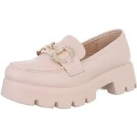 Ital-Design Elegante Damen Loafer mit Schnalle – Komfort für jeden Anlass Slipper (89542407) Blockabsatz Mokassins in Beige