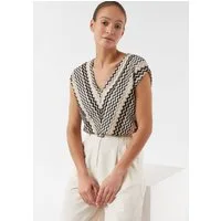comma Kurzarmshirt T-Shirt Gestricktes Shirt mit Zick-Zack-Muster