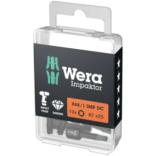 Wera 868/1 IMP DC DIY Impaktor Innenvierkant Bits, # 2 x 25 mm, 10-teilig - 05057631001