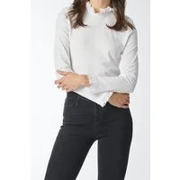 RICHROYAL Langarmshirt 2409 O Slub F LS mit Rüschenkante an Ausschnitt und Ärmelsaum