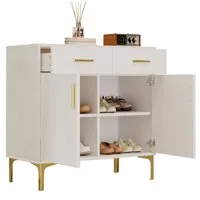 Merax Sideboard mit 2 Türen und 2 Schubladen (1 St), Kommode mit Wellenfront und Metallfüßen, Buffet Aufbewahrungsschrank