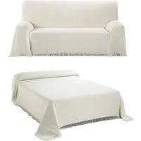 Beautex Tagesdecke, Wohnzimmer Decke aus Baumwolle, Sofadecke, Bettüberwurf, edles, schlichtes Design, feine Fransen, zwei Größen