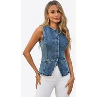 Imily Bela Jeansweste Damen Denim mit Rundhalsausschnitt und Knopfleiste Slim Fit (Packung, 1-tlg., 1per-Pack) in Unifarbe