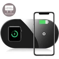 te-rich 2-in-1 Wireless Qi-Ladepad für iPhone, Apple Watch, AirPods, Samsung Wireless Charger (Wireless Charger-Set, 2-in-1 Wireless Charger mit USB-Kabel und Netzstecker, Dual-Ladestation für Apple Watch, AirPods und iPhones)