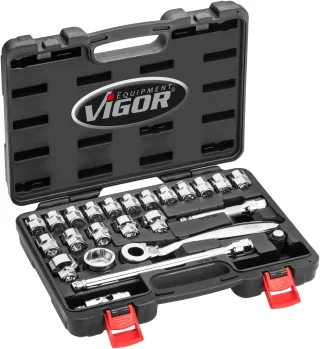 VIGOR Steckschlüssel Satz, superflach, V7202, Vierkant12,5 mm (1/2 Zoll), Außen-Sechskant Profil, 5 