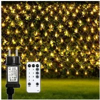 OZAVO LED-Lichternetz 1/2er LED Lichterkette Außen mit Fernbedienung Timer warmweiß, 3 x 2m, 200-flammig, Lichternetz Innen mit 8 Modi für Büsche Garten Zimmer Balkon