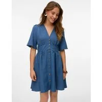 Vero Moda Minikleid VMMELANEY 2/4 SHORT DRESS WVN NOOS Sommerkleid, Kunsfaser, taillierte Form