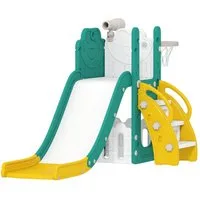AIYAPLAY Rutsche Klettergerüst 5 in 1 Babyrutsche mit Basketballkorb, Tunnel, (Babyrutsche, 1-tlg., Spielplatz), für Kleinkinder 1-3 Jahre, Gelb