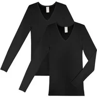 HERMKO Unterhemd 13680 2er Pack Damen langarm Unterhemd mit V-Ausschnitt