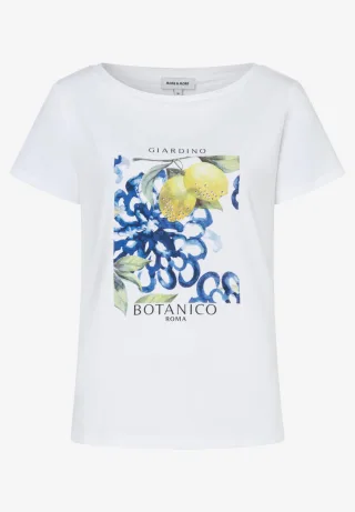 MORE & MORE - T-Shirt mit floralem Frontprint weiß - Gr. - 34
