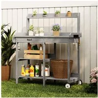 Bealife Garten-Geräteschrank Pflanztisch, Gärtnertisch, Pflanzenregal Mit Rollen, (Set), mit Schubladen, Ablagefläche und Haken,108 x 43 x 120 cm