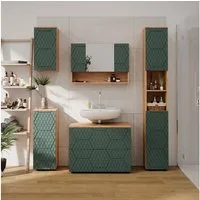 Vicco Badmöbel-Set Irma, Goldkraft Eiche/Grün, 5 Teile, (5-St., 5er Set)