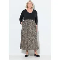 Ulla Popken Maxikleid Jerseykleid A-Linie V-Ausschnitt 3/4-Arm