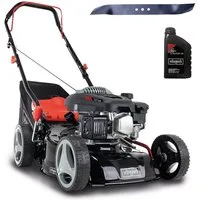 Scheppach Benzinrasenmäher RM420, 42 cm Schnittbreite, (Set), 131 cm³ 3,3PS Motorleistung, inkl. 0,6L Öl + 2. Rasenmähermesser