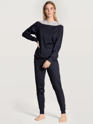 CALIDA - DAMEN Pyjama mit Bündchen dark lapis blue - Gr. - L