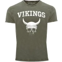 Neverless Print-Shirt Herren Vintage Shirt Wikinger-Helm Skull Totenkopf Printshirt T-Shirt mit Print