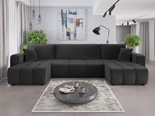 Wohnlandschaft mit Schlaffunktion DAGNY Sofa U-Form in Stoff Kronos Dunkelgrau