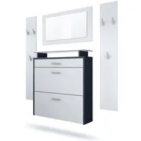 Vladon Garderoben-Set Malea, (Garderobenset bestehend aus 1 Hängeschuhschrank, 1 Wandspiegel und 2 Garderobenpaneele), Anthrazit matt/Weiß matt