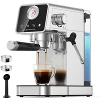 CHEFFANO Espressomaschine 20 Bar, Edelstahl Siebträgermaschine mit Milchaufschäumer, Extraktion