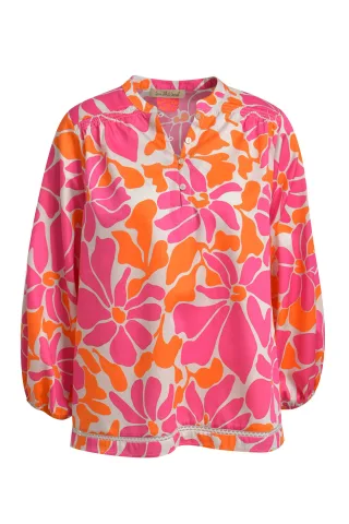 Smith&Soul - Voluminous Stand Collar Blouse hot orange print - Gr. - S